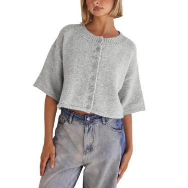 Imagem de Suéter de cardigã Springrain, de malha leve, feminino, cinza claro