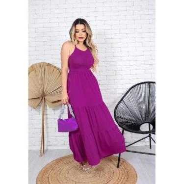 Imagem de Vestido Longo Trançado nas Costas Saia Camadas - luh may, Fúcsia, M