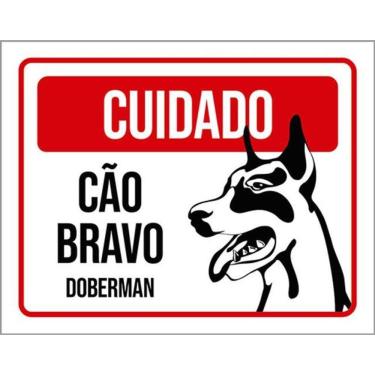 Imagem de Kit 3 Placas Cuidado Cão Bravo Doberman