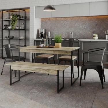 Imagem de Mesa de Jantar com 1 Banco Estilo Industrial TUB - Metalig, Carvalho