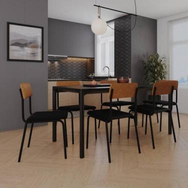 Imagem de Conjunto 4 Cadeiras de Jantar Fit Tecido Mesclado Est.Preta - Metalig