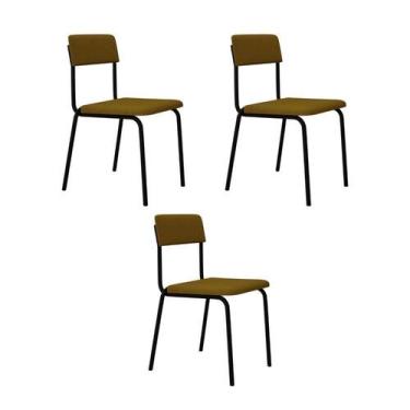 Imagem de Conjunto 3 Cadeiras de Jantar Fit Tecido Sintético Est.Preta - Metalig