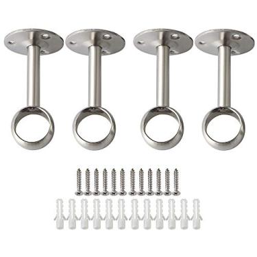 Imagem de Alise 4 peças de aço inoxidável cortina de chuveiro suporte de haste de armário flange de tubo soquete montagem de teto suporte de montagem de tubulação peças suportes, níquel escovado
