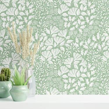 Imagem de Papel de parede Safiyya Floral Peel and Stick verde impermeável