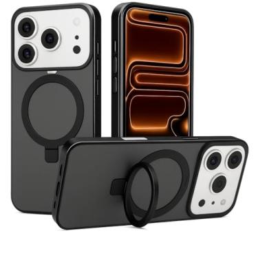 Imagem de Compatível com iPhone 17 Pro Max MagSafe, suporte de anel flip-out (não giratório), TPU híbrido + PC cantos de almofada de absorção de choque, fosco antiderrapante, câmera elevada e biséis de tela