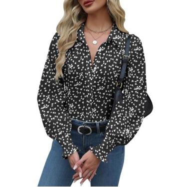 Imagem de Camisa feminina Zeagoo de manga comprida com botões S Black Dot