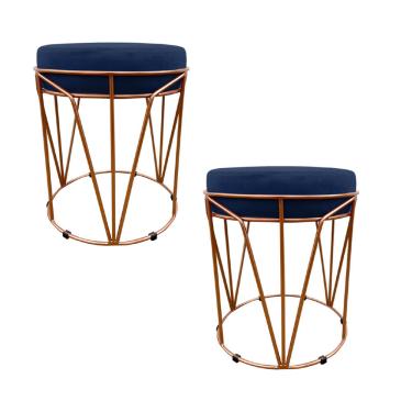 Imagem de Kit 02 Puffs Babu Suede Azul Marinho Base Cobre - D'Rossi