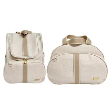 Imagem de Kit 2 Peças Bolsa E Mochila Maternidade Grande Impermeável Bege Liso -