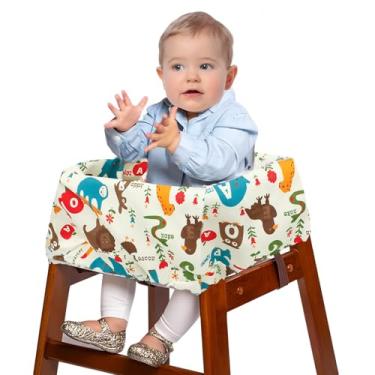 Imagem de Capa de carrinho de compras para bebês, impermeável, capa de cadeira alta, estilo desenho animado, capa de cadeira portátil com bolsa de transporte, almofada de carrinho para cadeiras altas balanços