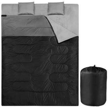 Imagem de Sacos de dormir duplos para adultos e crianças, impermeável, leve, saco de dormir para duas pessoas com travesseiro para clima frio ou quente, mochila, caminhadas, montanhismo, uso interno e externo