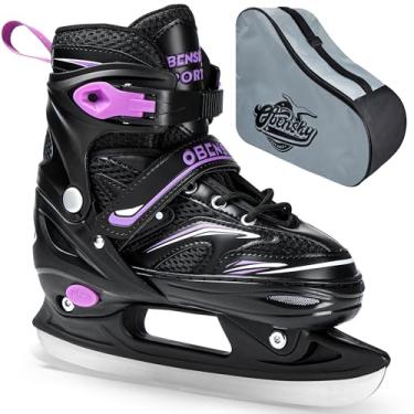 Imagem de OBENSKY Patins de gelo ajustáveis para crianças, meninos, meninas, com bolsa de skate, patins de hóquei infantis para atividades ao ar livre e de pista, sapatos de patinação no gelo com forro macio e