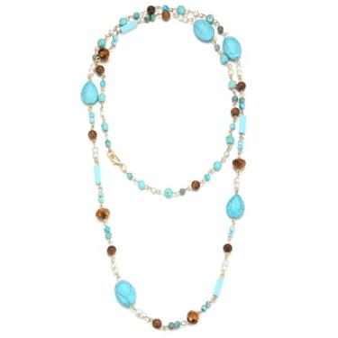 Imagem de FULU AUTUMN Colares longos com contas para mulheres, colar longo de contas de pedra natural, presentes de aniversário para mulheres, bijuterias boêmias, Pedra, Sem Pedra Preciosa