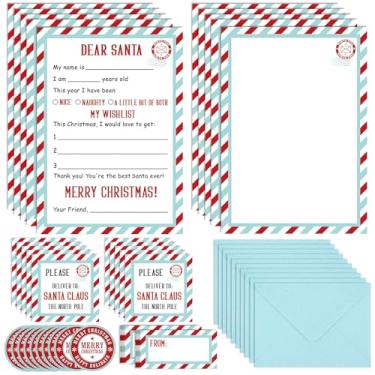 Imagem de Kit de escrita de lista de desejos de Natal carta para o Papai Noel, 15 conjuntos de cartões preenchidos em branco 12,6 x 17,8 cm com envelopes vermelhos/adesivos/selos/etiqueta de nome/etiquetas de