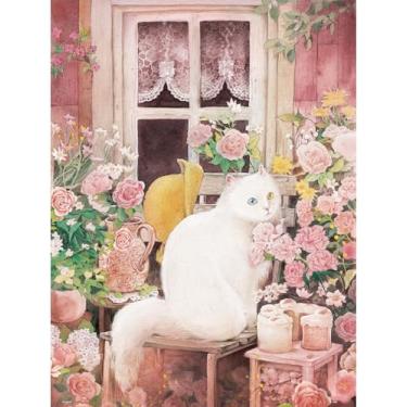 Imagem de PieceRelax Quebra-cabeças de plástico para adultos 1008 peças - Jina - Um gato no jardim de rosas Jogos de mesa e presentes mais satisfatórios sem necessidade de tapete de quebra-cabeça [U1051]