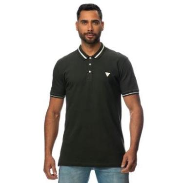 Imagem de Camisa Polo Friso Gola Guess Verde Escuro-Masculino
