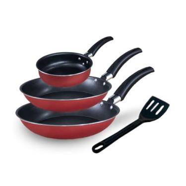 Imagem de Kit Frigideira, Conjunto de Frigideira 3 Peças Antiaderente Teflon, Limpeza Fácil E Alimentos Que Deslizam sem Esforço(Vermelho)