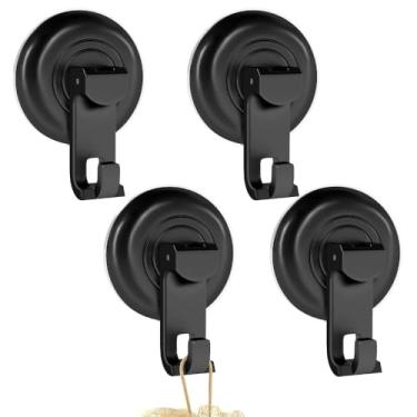 Imagem de Gancho de armazenamento de cozinha, 4 peças, à prova d'água, multiuso, removível, potente ventosa a vácuo, reutilizável (preto)