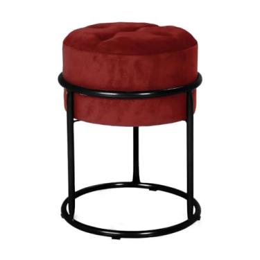 Imagem de Puff Argola Banqueta Ferro Estofada Penteadeira Decoração Quarto Sala Bancada Cadeira Moderno Pufe(Marsala/Preto)