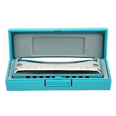 Imagem de Acouto Blues Gaita 10 Orifícios Em G -chave - Aço Inoxidável e Instrumento de ABS para Níveis de Habilidade (Azul)