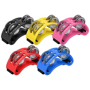 Imagem de SPYMINNPOO Pandeiro de pé Com 2 Fileiras de Jingles de Metal, Instrumento Musical de Percussão, Som Brilhante para Ambientes Musicais, Aço Inoxidável, Conjunto de 5 Peças, Vermelh