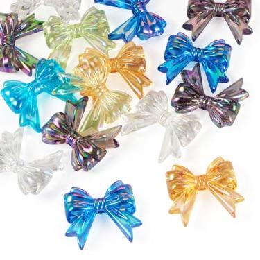 Imagem de Spritewelry 15 peças de contas de laço de acrílico para chaveiro, contas coloridas e fofas com laço iridescente, espaçador, artesanato, contas de laço para fazer joias, colar de pulseira