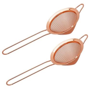 Imagem de 2 coadores de malha fina de aço inoxidável 304 de 8,4 cm para cozinha, coador de coquetel, chá, café, suco, coador de alimentos, mini peneira (2, ouro rosa)