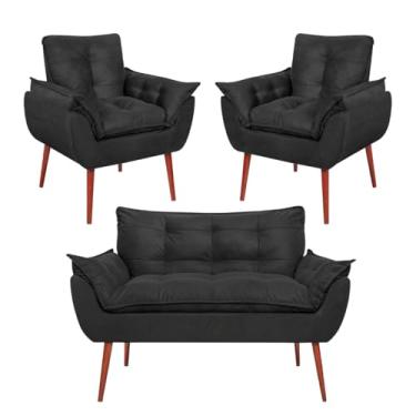 Imagem de Conjunto Sofá Namoradeira 2 Lugares + 2 Poltronas Opala VIT DECOR - Estofado Suede Confortável Pés Palito - Decoração Ambiente Completo - Bege/Cinza/Rose (Preto)