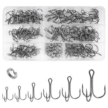 Imagem de 180 peças/caixa de anzóis de pesca de agudos, curvados, redondos, fortes, largos, espaços, anzóis farpados de aço de carbono para iscas de pesca, iscas de água doce, pesca em água salgada