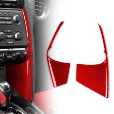 Imagem de FINMOKAL 2 peças/conjunto de console central de fibra de carbono painel multimídia CA acabamento lateral compatível com Nissan GTR GT-R R35 2008-2016 vermelho (serve apenas para LHD)