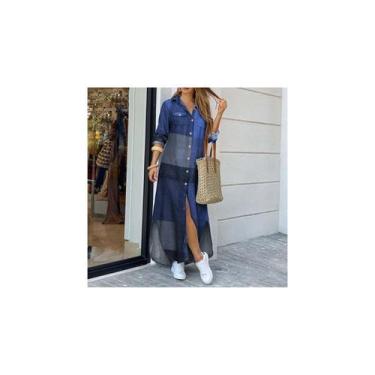 Imagem de Camisa, vestido feminino, manga comprida, fibra de poliéster azul - Li