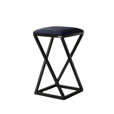 Imagem de Banqueta Em Aço Baixa Industrial Com Assento De Corino Azul