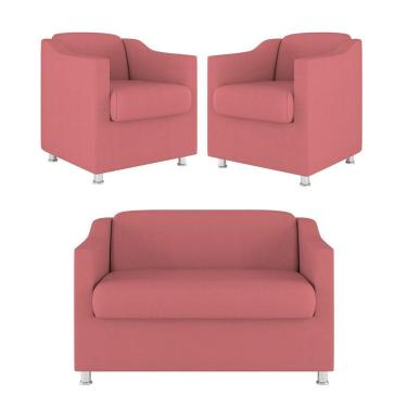 Imagem de Kit Sofá Namoradeira + 02 Poltrona Tilla Recepção Sala Suede rosa