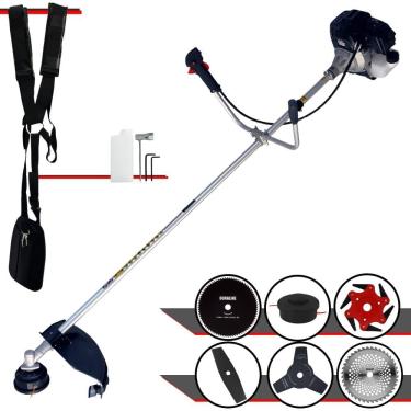 Imagem de Roçadeira Profissional Completa Toyama RT43LB-25A À Gasolina 2 Tempos 43cc 1,7HP de Potência Alta Rotação Com Carretel Nylon + Kit 5 Lâminas de Cortes