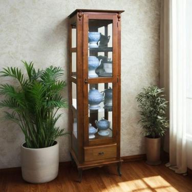 Imagem de Cristaleira Rústica De Madeira 1 Porta 1 Gaveta E Pés Luiz Xv - Imbuia Glazer