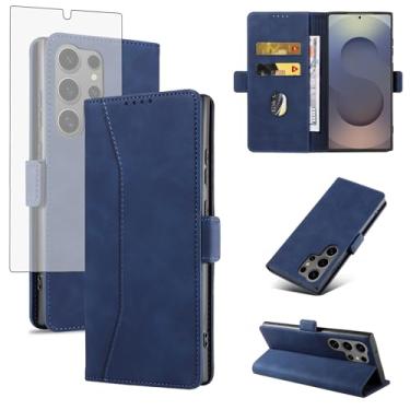 Imagem de Asuwish Capa carteira flip para celular Samsung Galaxy S25 Ultra 5G com protetor de tela de vidro temperado, capa fólio magnética, compartimento para cartão de crédito, suporte para celular S25Ultra