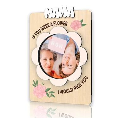 Imagem de DRWJPAT Mamãe porta-retrato magnético, mini molduras magnéticas para geladeira e armário, Natal, aniversário, Ação de Graças, Dia das Mães, presente para mamãe, imãs florais de madeira -A04