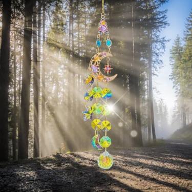 Imagem de XEYOLHON Apanhador de sol lua e estrela, decoração de prisma de captura de sol de strass de cristal, criador de arco-íris para janela, jardim, carro, ornamentos