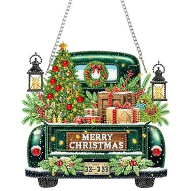 Imagem de SHLUHA Kits de arte de diamante para adultos arte de diamante design feliz natal forma especial pingente acrílico pendurado cristal mosaico casa parede porta janela decoração com corrente presente de