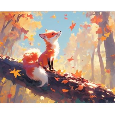 Imagem de VNUIEHG Kit de pintura de raposa fofa por números para adultos, pintura estética moderna por número em tela, kits de pintura a óleo digital de arte abstrata adequados para decoração de parede de casa