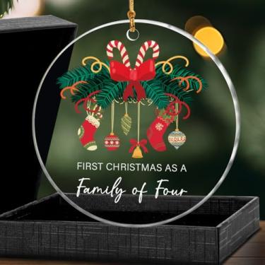 Imagem de Família de quatro enfeites de Natal para decoração de árvores, enfeites de Natal para família de bebês em acrílico, novo pai e mamãe