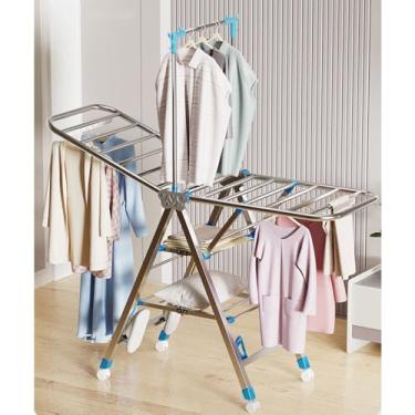 Imagem de Hhsdyl Varal de Secagem em Aço Inoxidável dobrável para Roupas, Estantes de Lavanderia com Suporte para Sapatos, Rodas com Lâmina à Prova de Vento para Interior e Exterior,B,160cm
