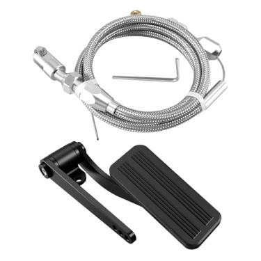 Imagem de AUGREX Conjunto universal de pedal de gás de alumínio adequado para haste de rato de rua GM Chevy Ford Mopar Buick Cadillac Volkswagen Beetle, pedal preto com cabo prata