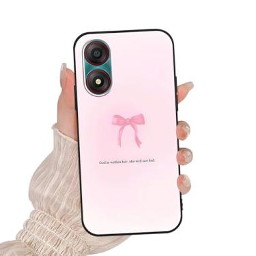 Imagem de Zrutru Capa de telefone preta com laço rosa gradiente para Zte Blade A34 16.8 cm, linda fita laço desenho kawaii, design estético, capas de silicone macio TPU fino à prova de choque capa protetora