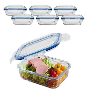 Imagem de Kit 6 Pote De Vidro Hermético C/ Tampa Lock Marmita Fit 640ml - CLICK 