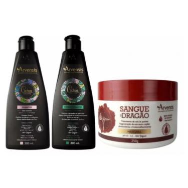 Imagem de Kit Arvensis Cachos Shampoo Condicionador + Máscara Sangue De Dragão