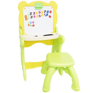 Imagem de Mesa e Lousa Mágica Pintura Infantil Didática 2x1 Dobrável Plástico Cadeira Verde Brinqway BW-076VD