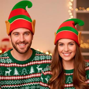 Imagem de Gorro de Natal Chapeu de Duende Adulto com Orelhas de Luxo Grande Fantasia Gnomo Duende e Elfo