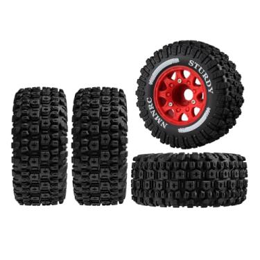 Imagem de NMNRC Pre-Glued Plastic RC Wheels and Tires 12MM 14MM 17MM Hex Compatible with Arrma Axial RC4WD Redcat Slash 2WD 4X4 Senton Short Course Truck Upgrades Part Red