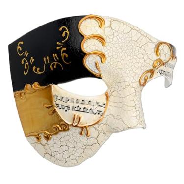 Imagem de Hoshin Máscara De Baile Máscaras, Decorações Carnaval Meio Rosto, Máscaras Venezianas Para Homens (Preto Rachado E Dourado)