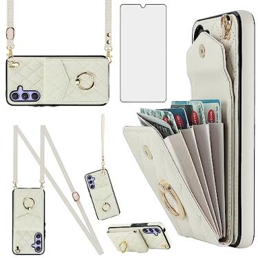 Imagem de Asuwish Capa de celular para Samsung Galaxy S25 FE 5G carteira de celular com protetor de tela de vidro temperado, alça transversal para pulso, anel com bloqueio de RFID, suporte para cartão S 25 EF